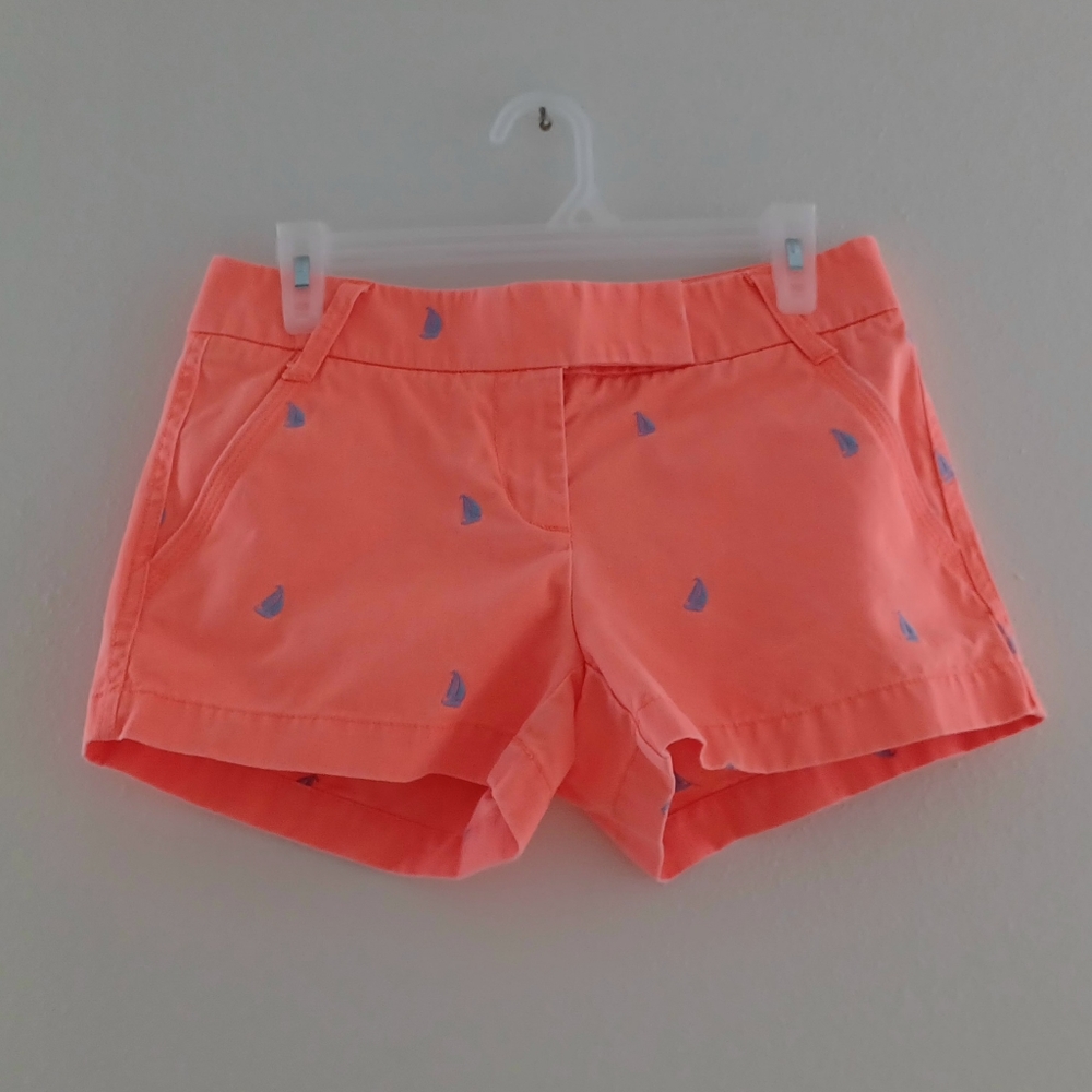 J. CREW Orange Cotton Shorts with Embroidered Blue Boats, size 2